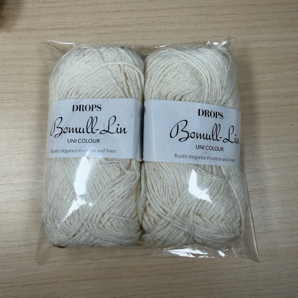 2 Pack Off White 02 DROPS Bomull-Lin Wool Yarn Cotton Linen Knitting Crochet 50g